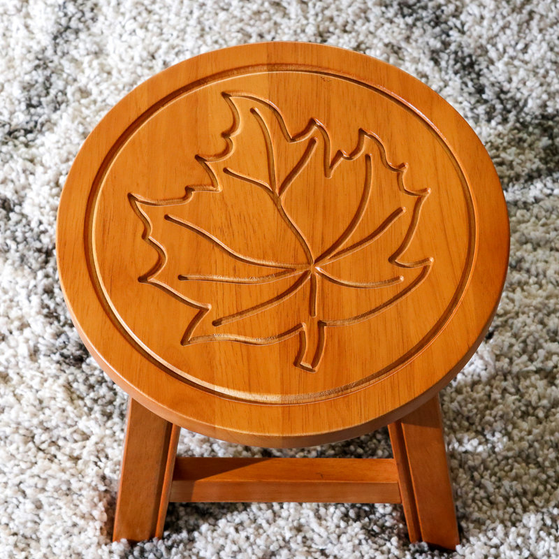 Wooden Step Stool, Natural Appearance, Maple Leaf Accent - Versatile Option Stool With Detail, For Regular Use, Natural