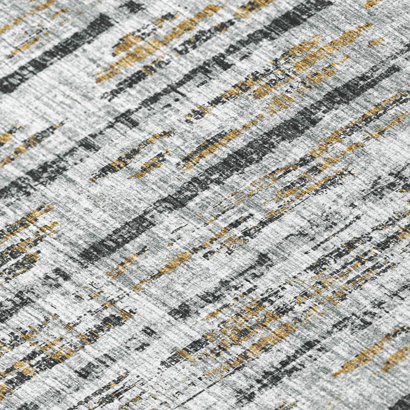 Tapis abstrait gris tissé à la machine, Rectangle 5 pi x 7 pi 6 po