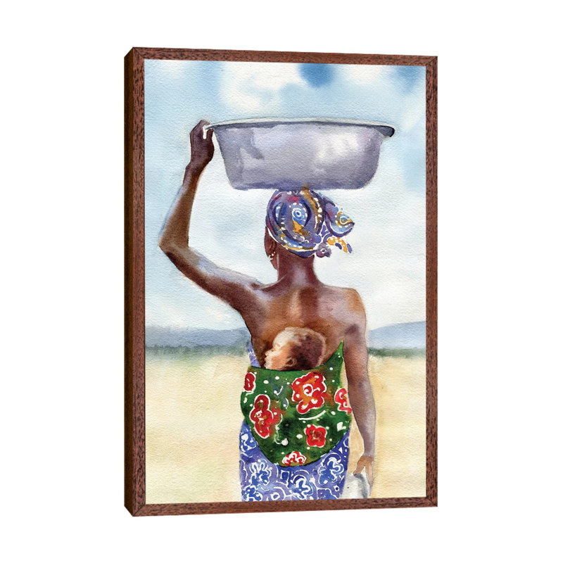 African Mother by Rachel Parker - Painting on Canvas, 101.6 cm H x 66.04 cm W, Classic Brown Wood Framed