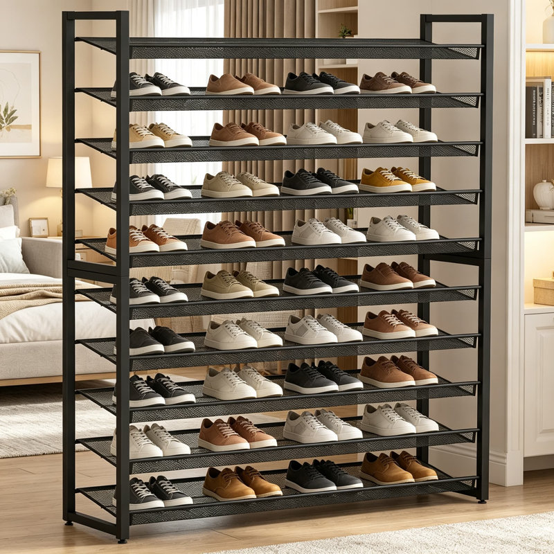 Grand range-chaussures en métal, range-chaussures empilable à 10 niveaux, rangement vertical robuste pour jusqu'à 62 paires, pour placard, entrée, garage, porte d'entrée