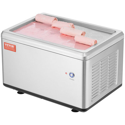 Rouleau de crème glacée frite, poêle à crème glacée sautée 12,6 po x 8,5 po, sorbetière roulée en acier inoxydable avec compresseur et 2 grattoirs, pour faire de la crème glacée, du yogourt glacé, des rouleaux de crème glacée