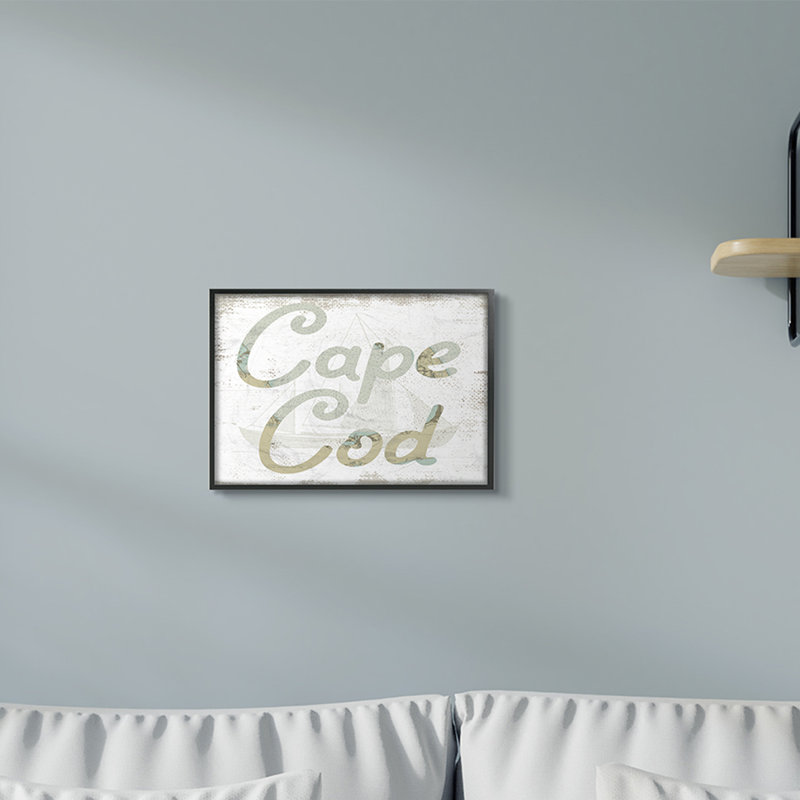 «Cape Cod Coast Beach Map Textured Paint Word Design», impression, Giclée encadrée noir minuit, H 11 po x l 14 po
