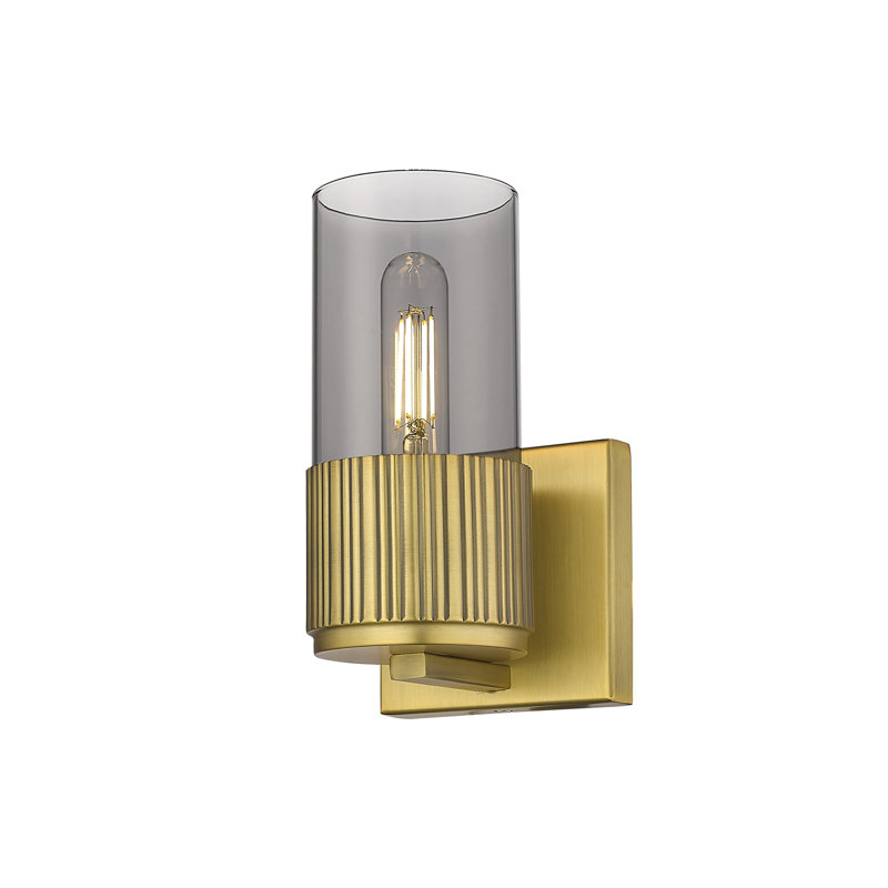 Applique murale 1 lumière 12 "Bolivar, Laiton brossé, Plaqué couleur fumée, H 7,5 po x l 5,1 po x P 4 po