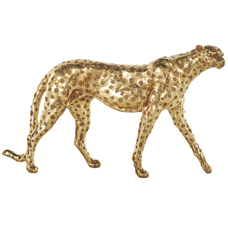 Wardel Resin Walking Leopard Decorative Gold Sculpture with Textured Spots, 10.2" H x 16.65" W x 3.15" D
