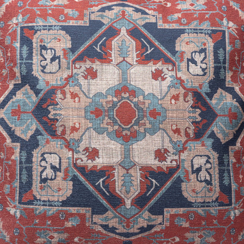 Red and Navy Persian Medallion Square Throw Pillow