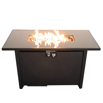 Table de foyer d'extérieur en acier de 25 po H x 42 po l, 5000 rouille, noir, table utilitaire de jardin moderne et noir chaud