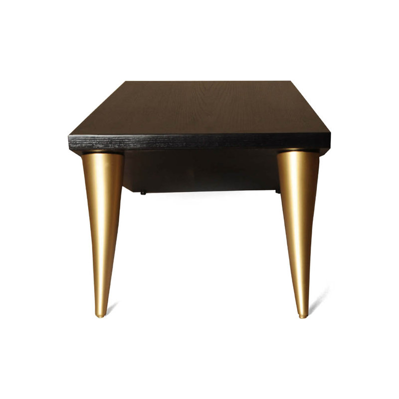 Cybelle Solid Wood Abstract Coffee Table with Storage, Brown/Gold