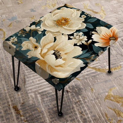 Vintage Nostalgia Beige And Teal Peonies Garden - Floral Rectangle Ottoman