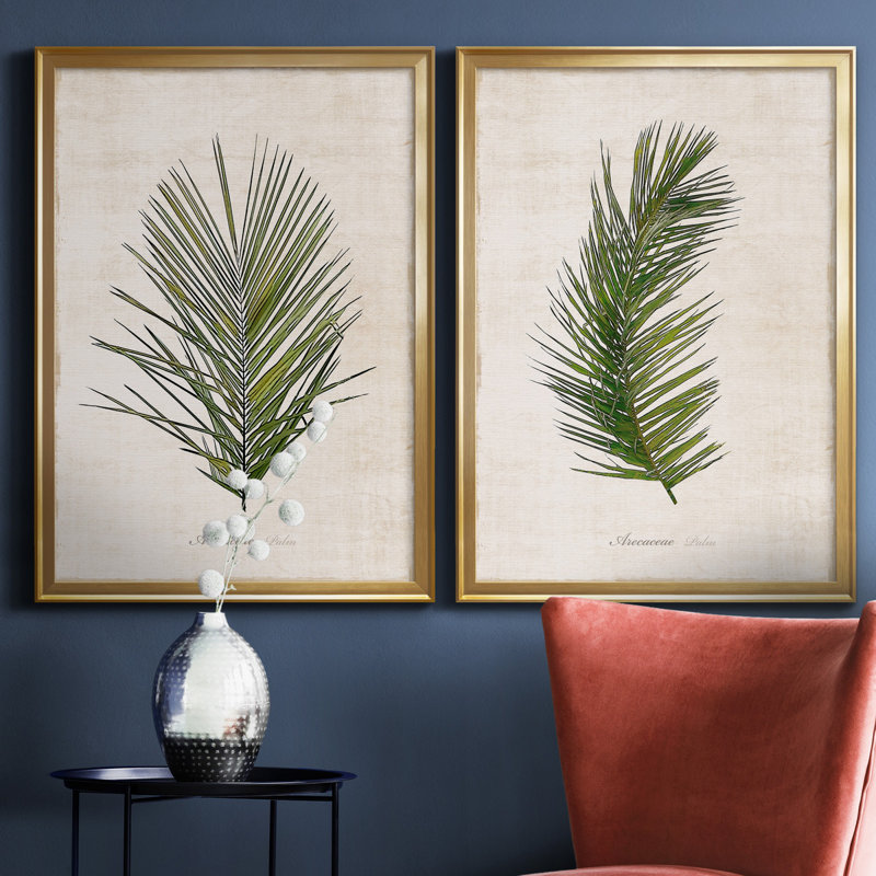 Palm Botanical I - ensemble de 2 impressions, Toile encadrée, H 22,5 po x l 61 po, Doré