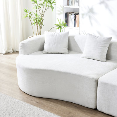 Canapé incurvé en chenille bleue, rembourrage en mousse haute densité, aucun assemblage requis pour les bureaux à domicile modulaire avec chenille, mousse, salon
