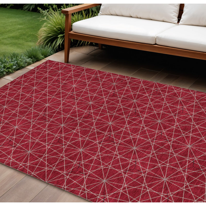 Tapis intérieur / extérieur 9 pi x 12 pi noir et rouge géométrique lavable