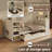 Wooden Daybed with Side Shelves and Drawers, Storage Bed with Multi-Functional Desk and Charging Station