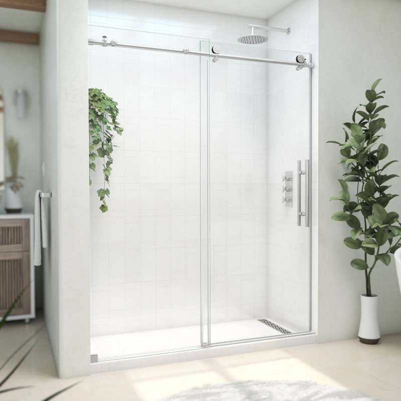 DreamLine Continuum 56-60 in. W x 76 in. H Clear Sliding Shower Door in Brushed Stainless Steel
