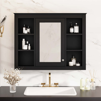 Armoire à pharmacie, armoire de rangement de salle de bain murale, armoire de salle de bain moderne avec miroir, armoire à miroir avec 6 tablettes ouvertes, meuble-lavabo non inclus