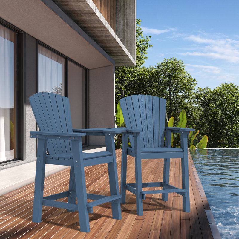 Wolak HDPE Outdoor Adirondack Chair Set With Table, Blue
