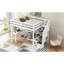 Lit mezzanine double blanc avec bureau en forme de L, tiroirs multifonctionnels, armoire et escalier de rangement avec décoration pratique et peu encombrante