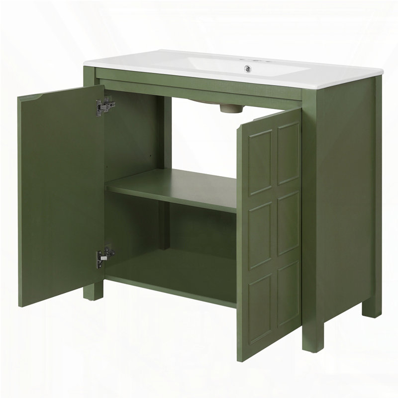 Organisateur de meuble-lavabo 36 "avec lavabo en céramique, Vert olive