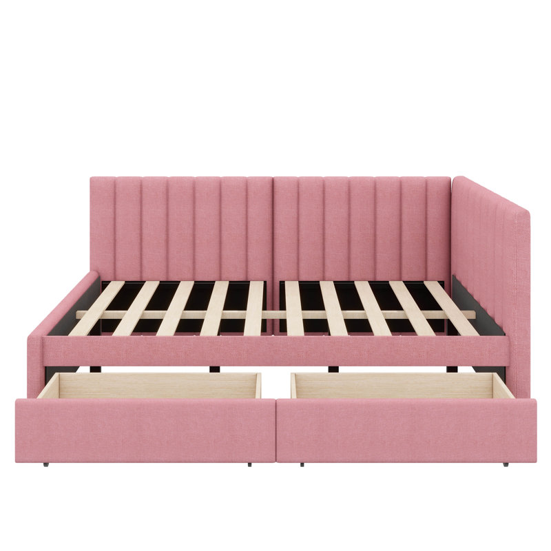 Full-Size Upholstered Daybed With Two Spacious Built-In Storage Drawers, Pink