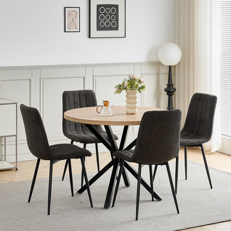 Upholstered Linen Dining Chair, Black, 4