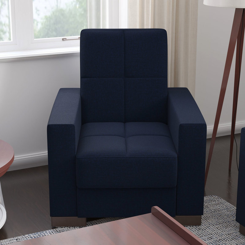 Fauteuil rembourré en chenille bleu foncé avec boîte de rangement - pour une fonction soignée Tidy Living