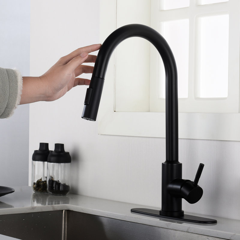 Matte Black Stainless Steel Touch Kitchen Faucet With Pull Down . 360 Rotatable Nozzle For Comprehensive Sink Cleaning. Corrosion And Rust- Surface. Simple Handle To Manage Water Temperature Flow