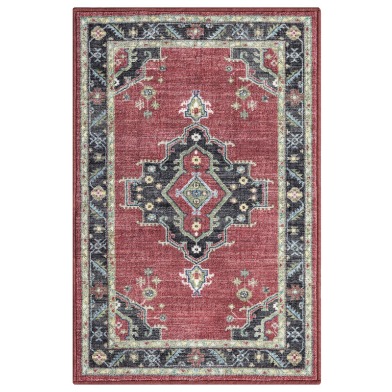 Lyanne Washable Non-Slip Red Area Rug, Rectangle 2'2 x 3'3"