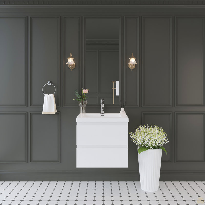 Meuble-lavabo flottant 24 po avec lavabo, meuble-lavabo mural avec lavabo à surface solide et tiroirs à fermeture en douceur 24 po
