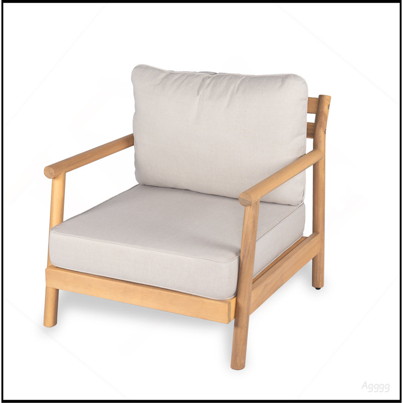 Fauteuil club de patio en bois d'acacia avec coussin résistant à l'eau, teck et beige (1 pièce)