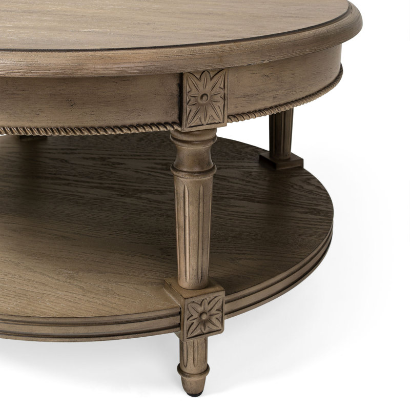 Pullman Antiqued Grey Round Wooden Coffee Table with Shelf