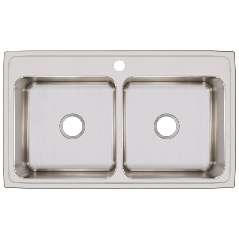 Lustertone 37" L x 22" W Double Basin Drop-In Kitchen Sink, 1 Hole