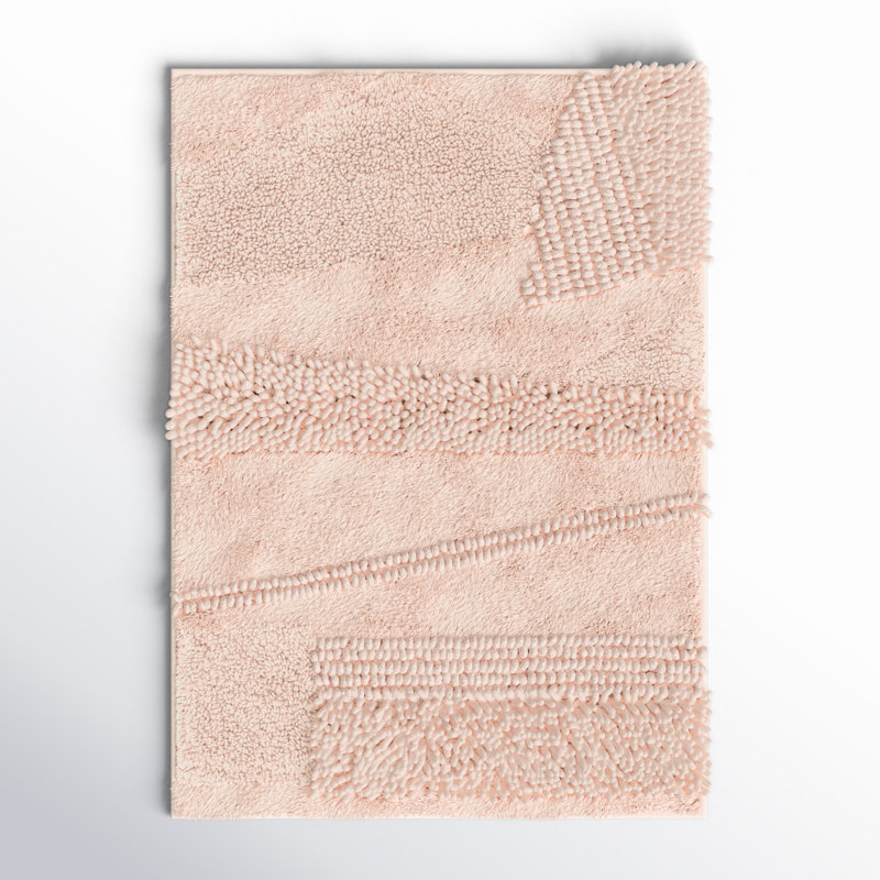 Laverne High/Low Stain/Fade Resistant Non-Slip Machine Washable Bath Mat, 17" W x 24" L, Blush