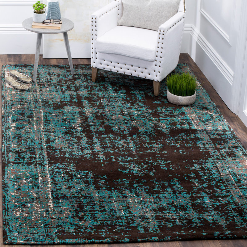 Tapis bleu / brun à motif abstrait Khemis, Rectangle 6 pi x 9 pi