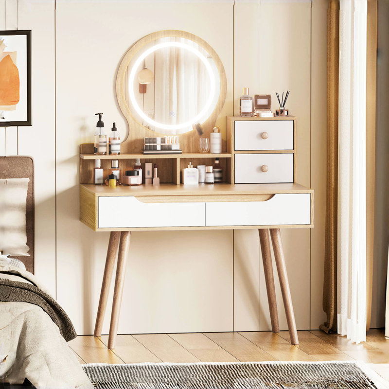 Meuble-lavabo élégant avec 4 tiroirs et 3 modes d'éclairage pour la chambre à coucher