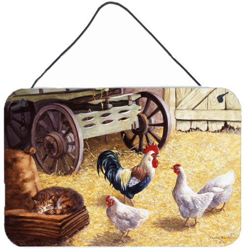 Multicolor Aluminum Rooster and Hens Barn Print Plaque