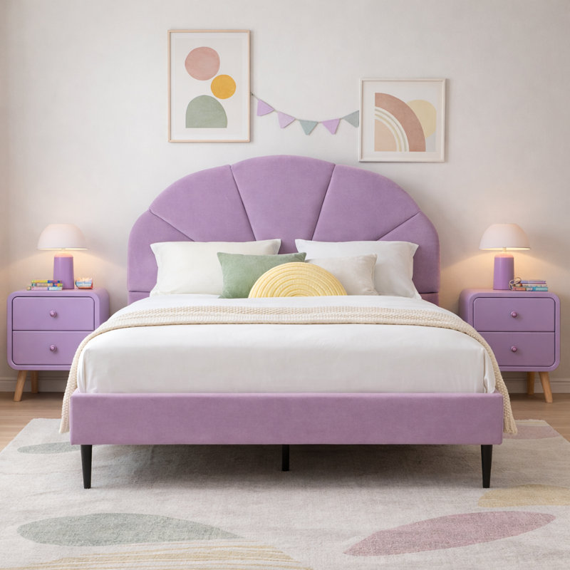 Tête de lit plateforme capitonnée Deeb, Double, Velours mauve / mauve