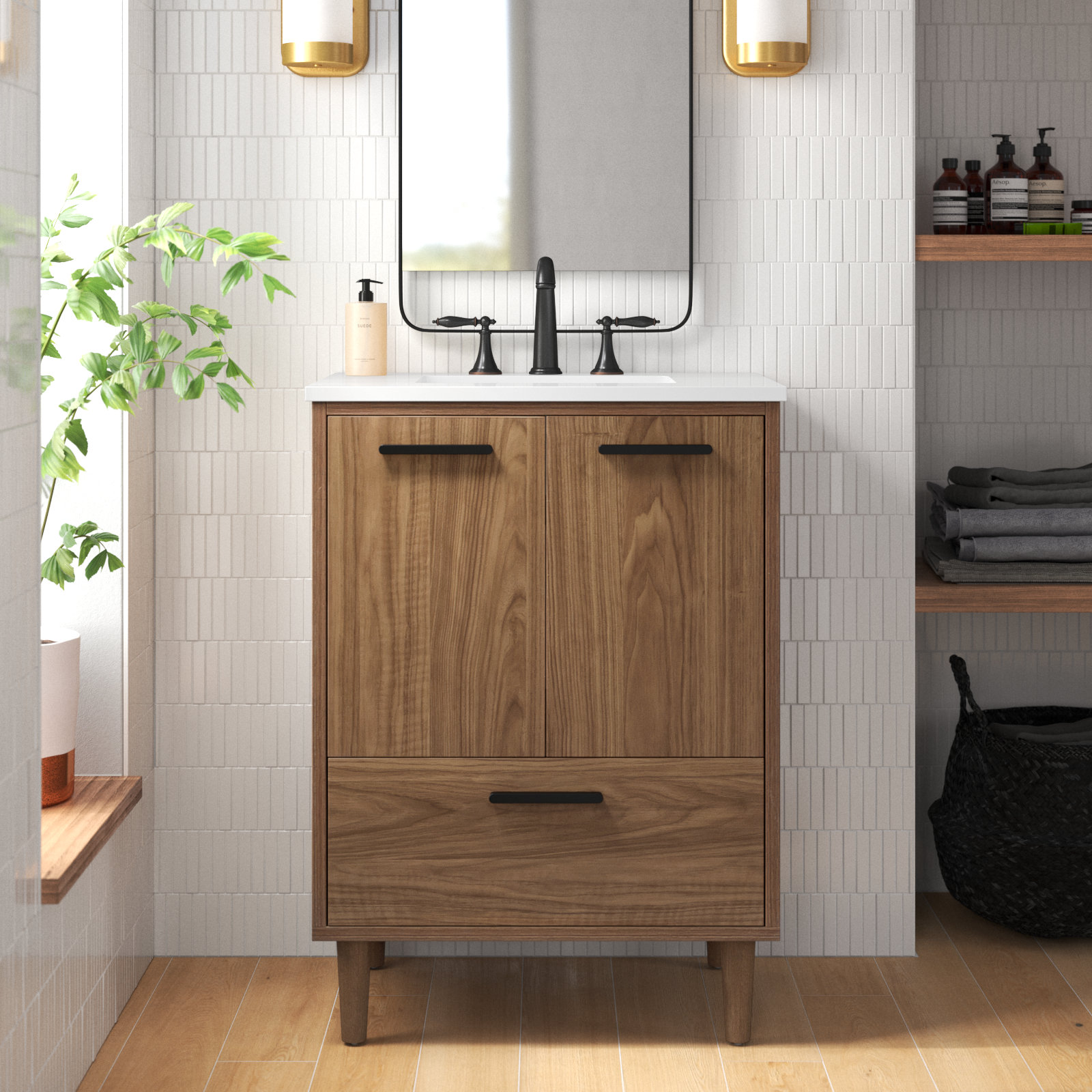 Burriss 24'' Single Bathroom Vanity with Engineered Marble Top