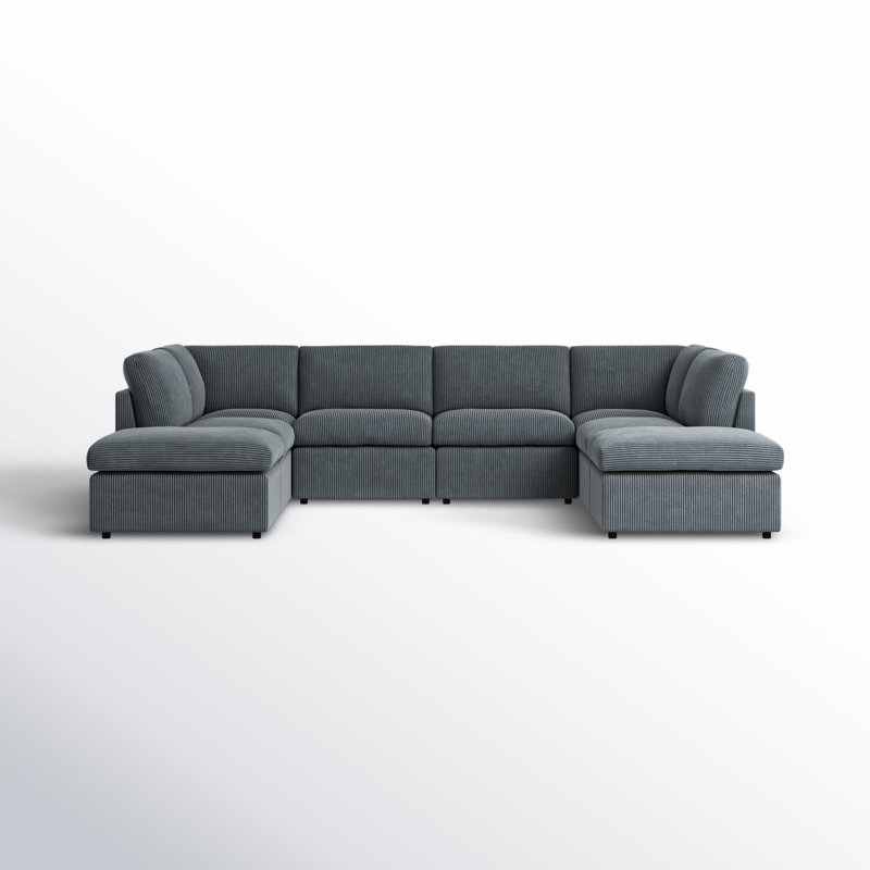 Arvill Amuri 129'' Wide Symmetrical Modular Corner Sectional with Ottoman, Dark Gray