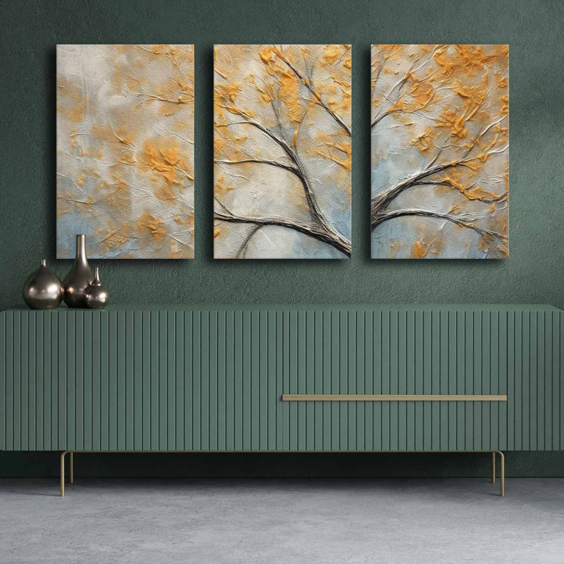 Stunning Decorative Canvas Painting Set (3 Pieces), 100% Canvas, Total Size: 57.1 x 27.6 inches | 100% Pine Wood Frame, Thickness: 0.1 inches | Perfect for Living Room & Bedroom Decor, Vibrant Colors and Elegant Design