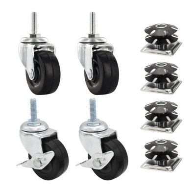 1-1/2in. Square Metal Double Star Caster Insert 2 With Brakes and 2 Without Brakes