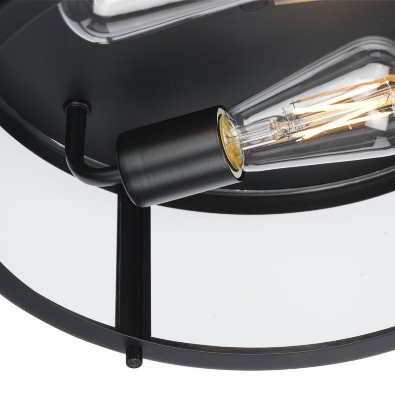 Gunther Matte Black Glass Drum Indoor/Outdoor Flush Mount Light