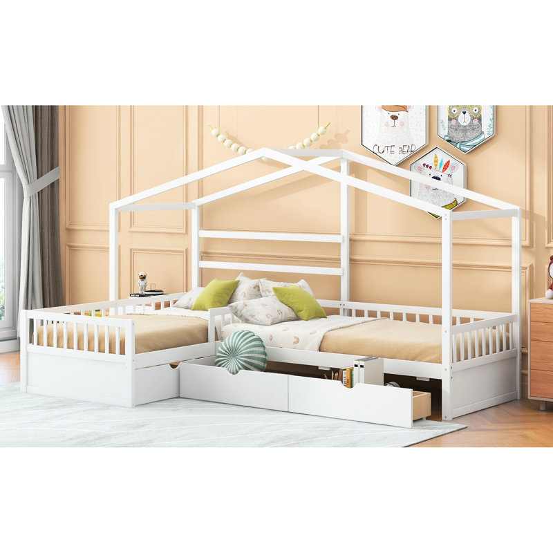 Lit plateforme simple avec 3 tiroirs de rangement blancs et de taille fascinante, solides et confortables, Blanc