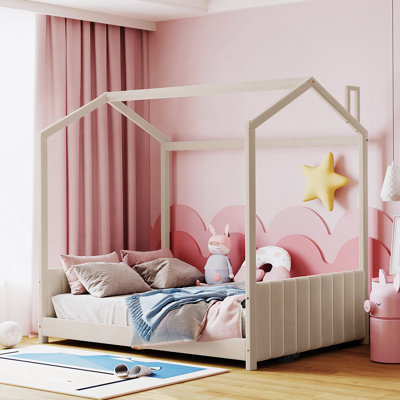 Lit double en velours pour lit double en bois beige