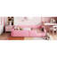 Lit plateforme simple rose rembourré avec garde-corps et support souple de type C, confortable pour la lecture au lit, fiable