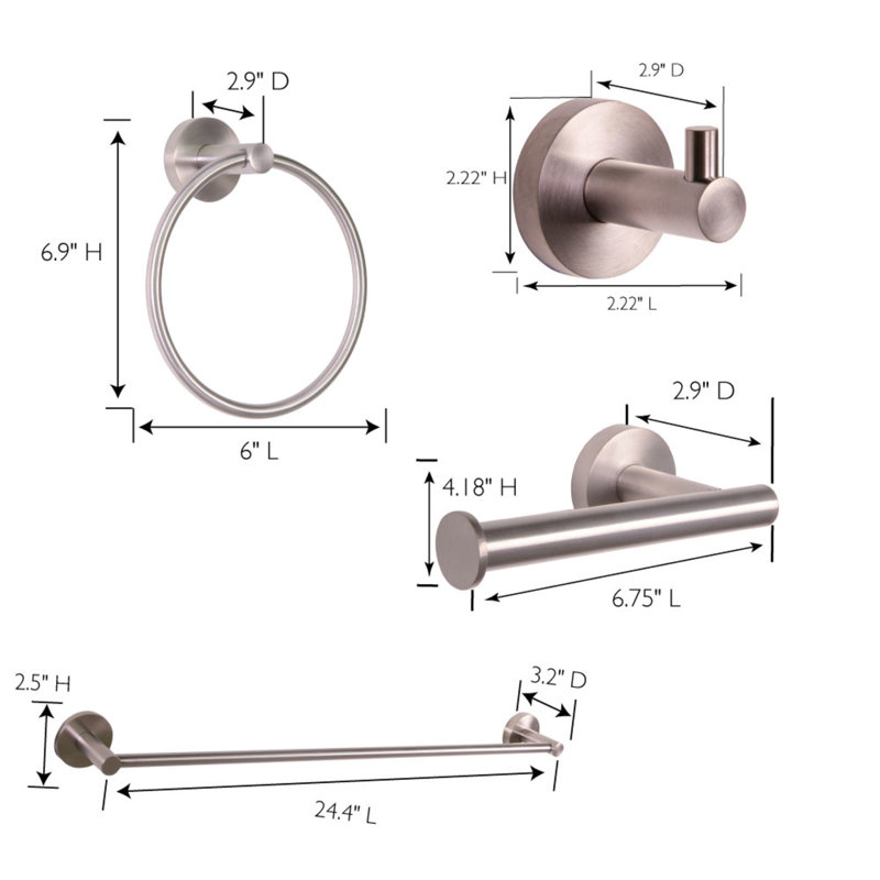 Barre à serviettes murale 24,4 po, Nickel satiné