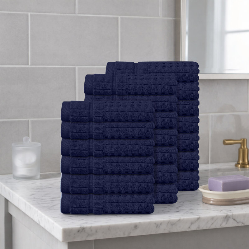 Ensemble de serviettes de toilette 20 pièces Willow - 100% coton peigné, qualité supérieure 630 g / m², bleu marine, ultra doux et très absorbant
