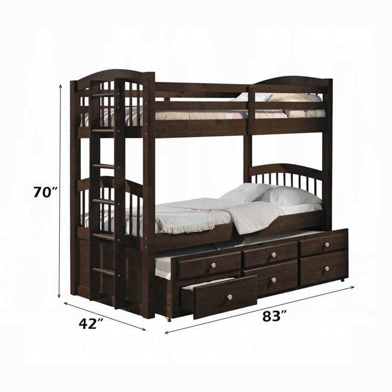 Stoughton Kids Twin Bunk Bed with Trundle with Drawers, Brown