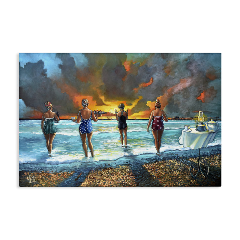 Élégante dames sur la plage, art mural par Ronald West, H 24 po x l 36 po