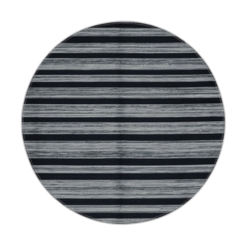 Tapis intérieur / extérieur gris HorizontalStripes, Rond 5 pi