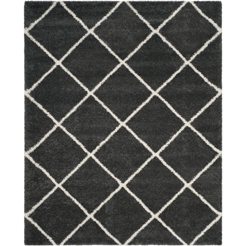 Tapis à poil long Humberto Hudson, Rectangle 9 pi x 12 pi, Gris foncé / ivoire