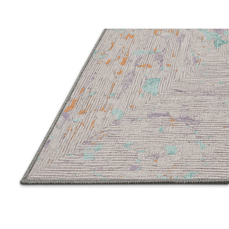 Machine Washable Gray Area Rug, Round 3'